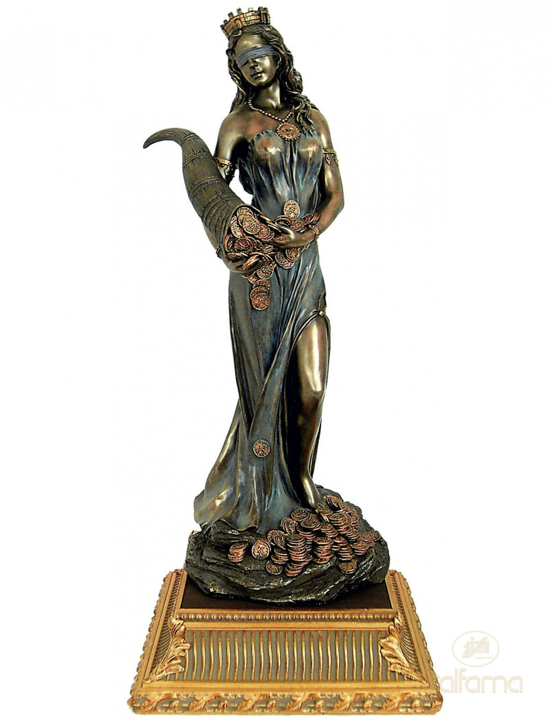 Statue Déesse Fortuna sur socle en bois doré (Bronze coulé à froid)