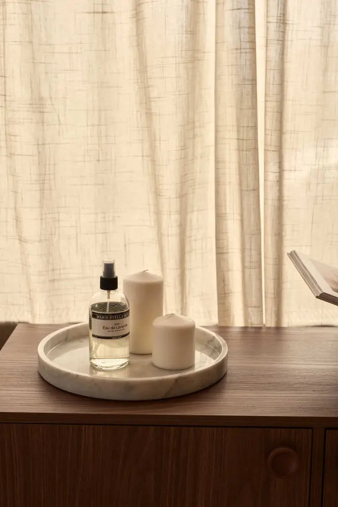 Plateau Rond en Marbre avec Bords (Blanc)