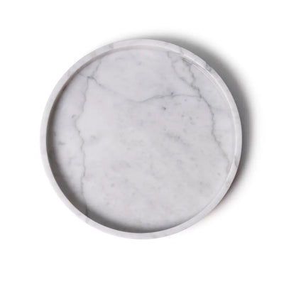 Plateau Rond en Marbre avec Bords (Blanc)