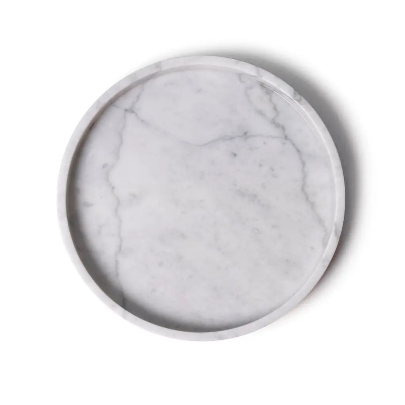 Plateau Rond en Marbre avec Bords (Blanc)