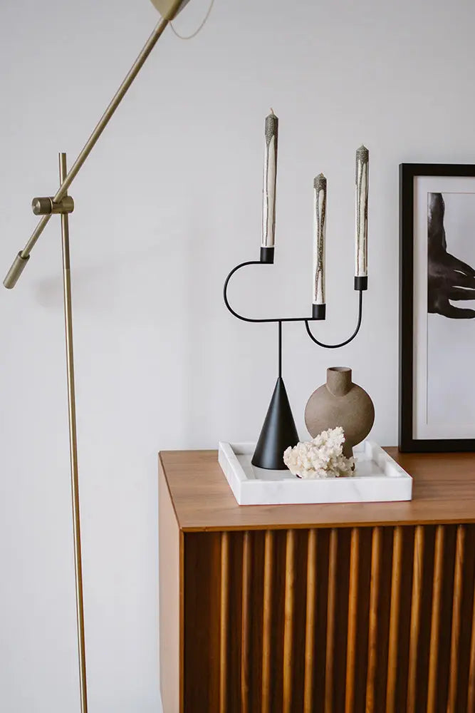 Plateau Carré en Marbre avec Bords (Blanc)