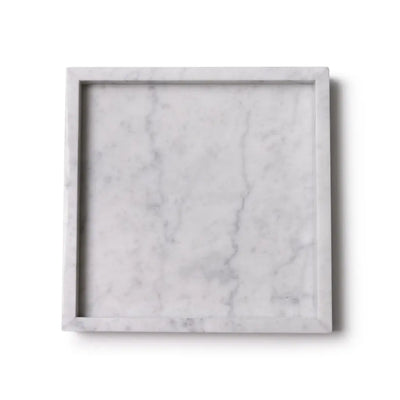 Plateau Carré en Marbre avec Bords (Blanc)