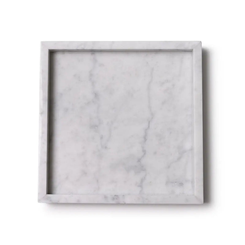 Plateau Carré en Marbre avec Bords (Blanc)