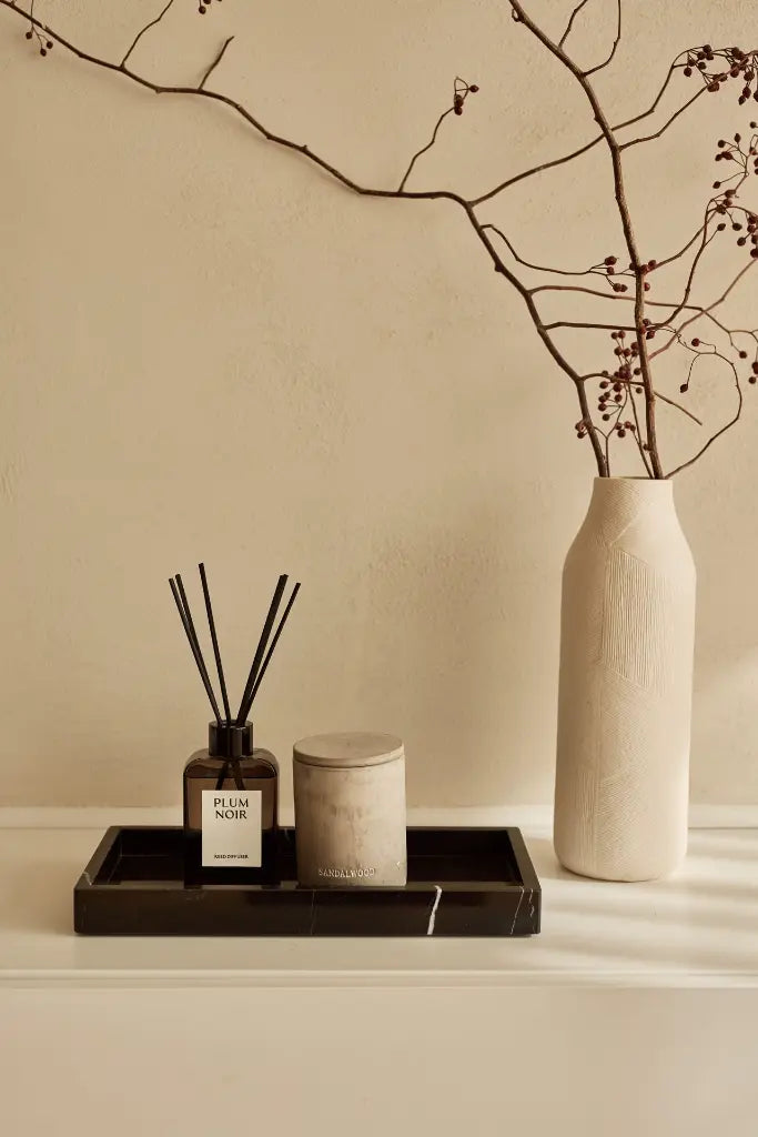 Plateau Rectangulaire en Marbre avec Bords (Noir)