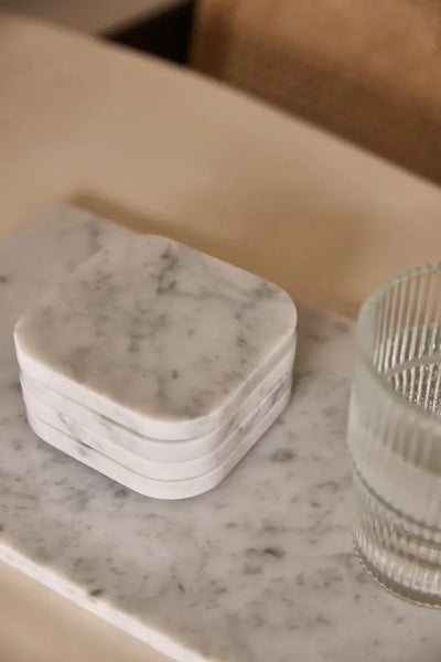 Sous-verres en Marbre Blanc (4 Pièces)