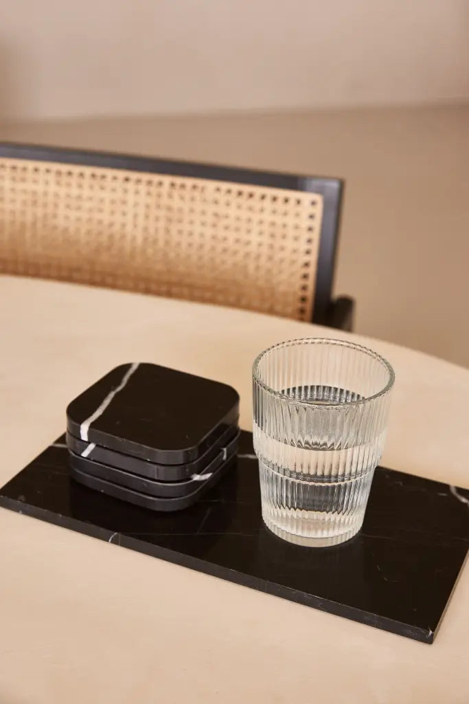 Sous-verres en Marbre Noir (4 Pièces)