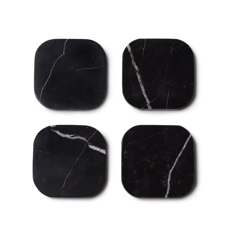 Sous-verres en Marbre Noir (4 Pièces)