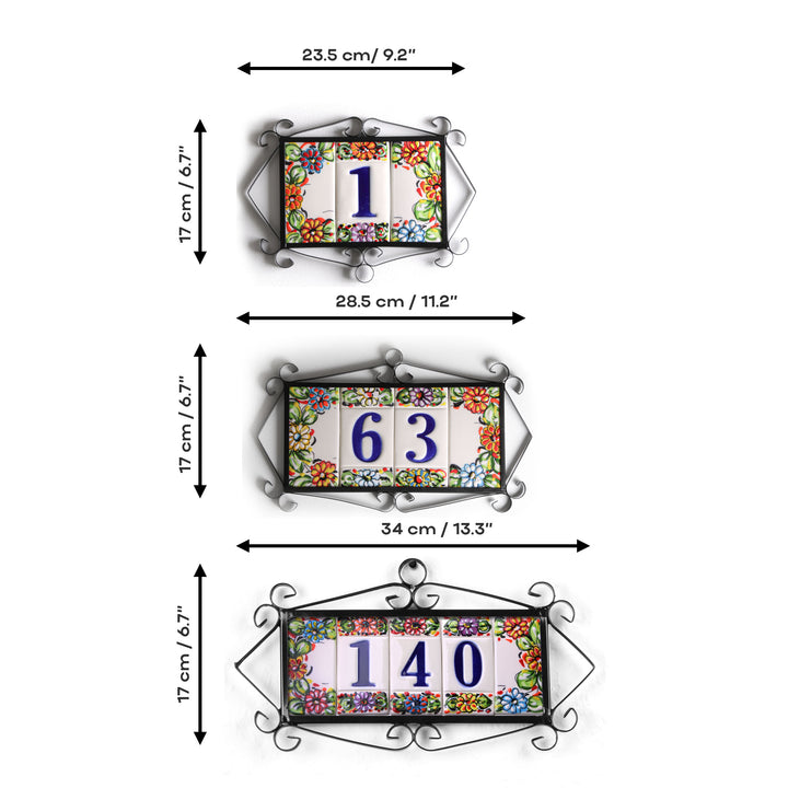 Carrelage Céramique Peint à La Main - Numéro Ou Lettre D'adresse Design Floral - 11 X 5,5 Cm - Fabriqué En Espagne