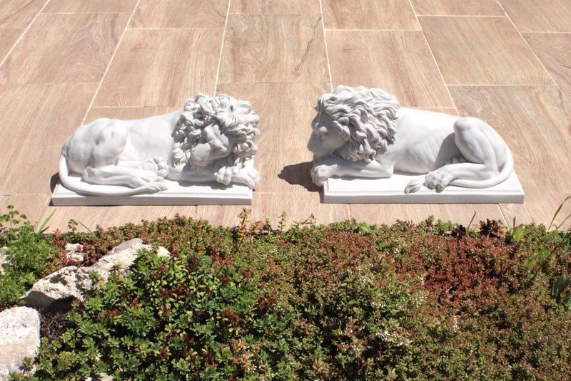 Grande statue de lions en paire - sculpture en marbre