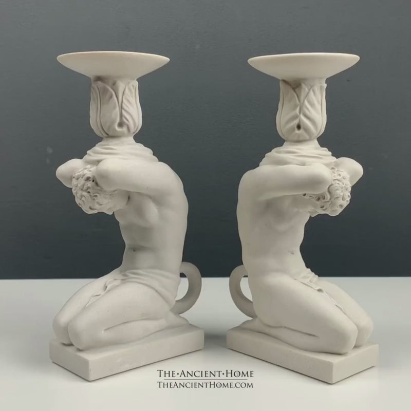 Paire de bougeoir - Atlas (petite taille) - sculpture en marbre