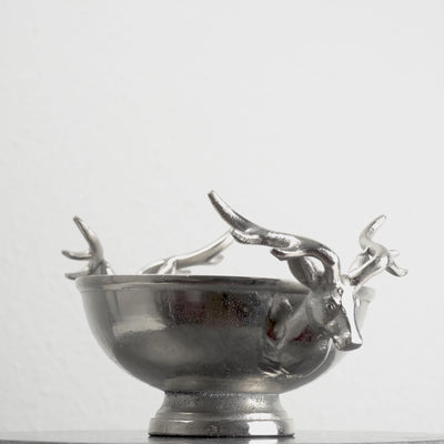 Coupe Décorative Argentée avec Poignées Têtes de Cerf (Petite)