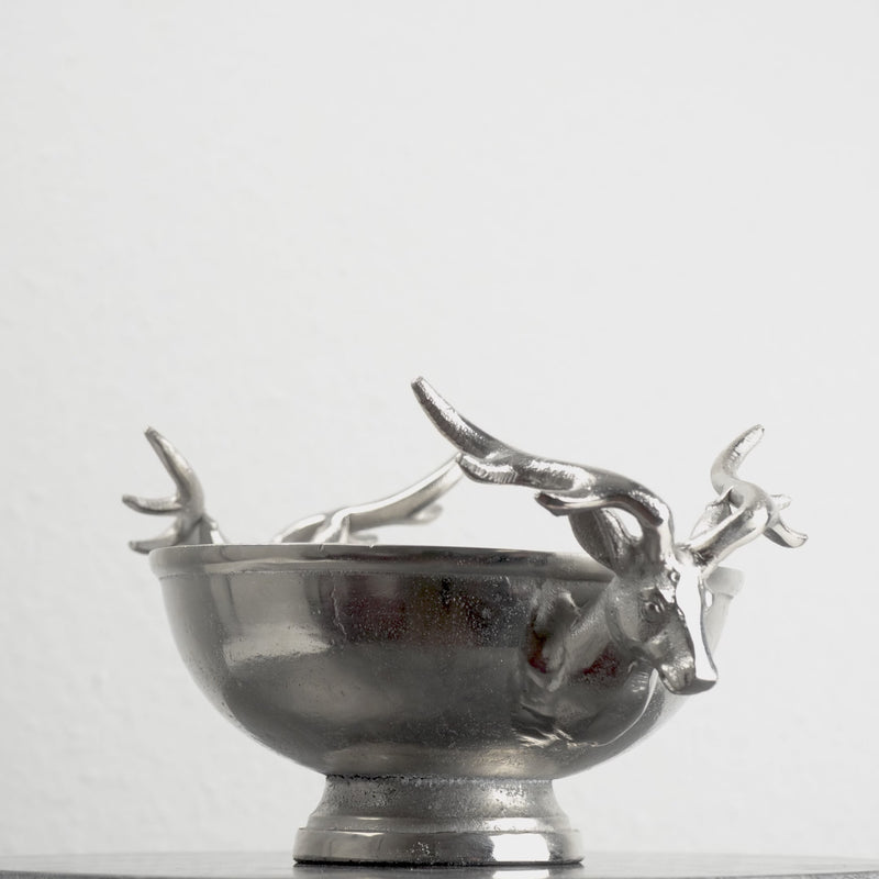 Coupe Décorative Argentée avec Poignées Têtes de Cerf (Petite)