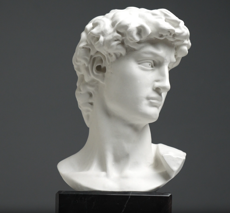 Buste de David par Michel-Ange sur Socle en Marbre Noir (Petit Modèle)