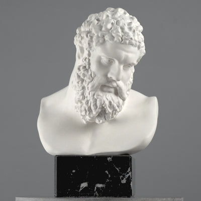 Buste d’Hercule sur Socle en Marbre Noir – Héros Grec de la Force et de la Puissance – Sculpture en Marbre