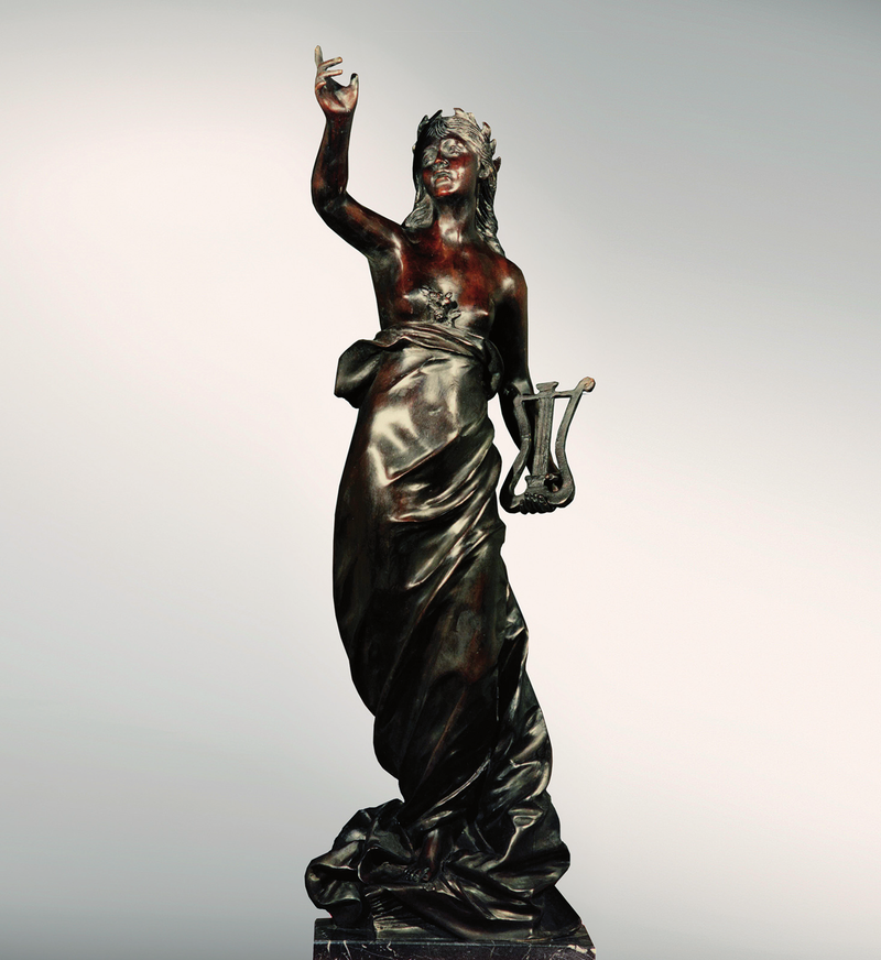 Statue de Muse avec lyre - sculpture en bronze