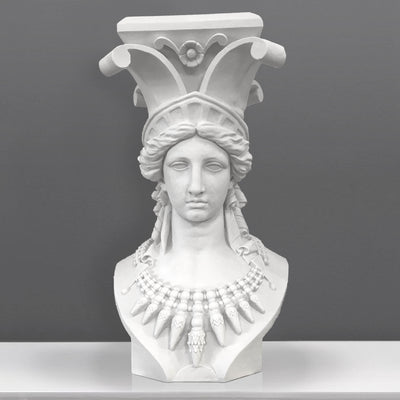Piédestal Caryatide - grande sculpture en marbre blanc
