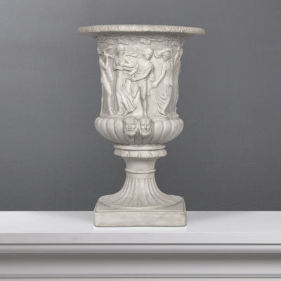 Pot de fleur avec scène bacchique - grande sculpture en marbre blanc