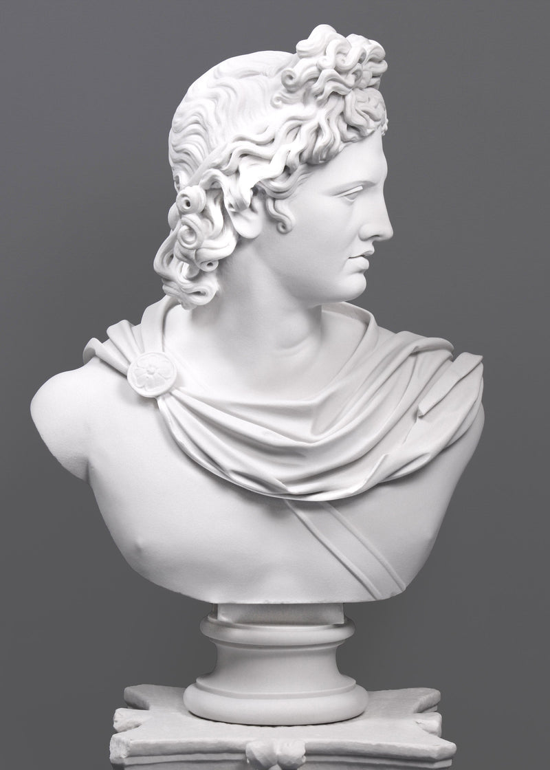 Buste Apollon du Belvédère - grande sculpture en marbre blanc