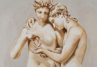 Fresque renaissance Cupidon et Psyché debout 