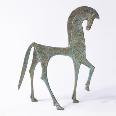 Statuette Cheval grec - bronze vert