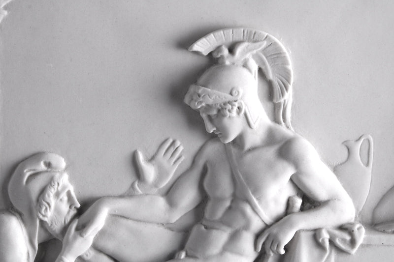 Priam suppliant Achille - bas-relief - sculpture en marbre