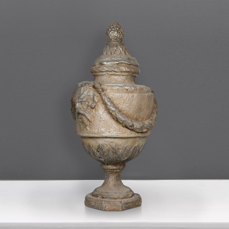 Urne romaine avec couvercle - grande sculpture en marbre blanc