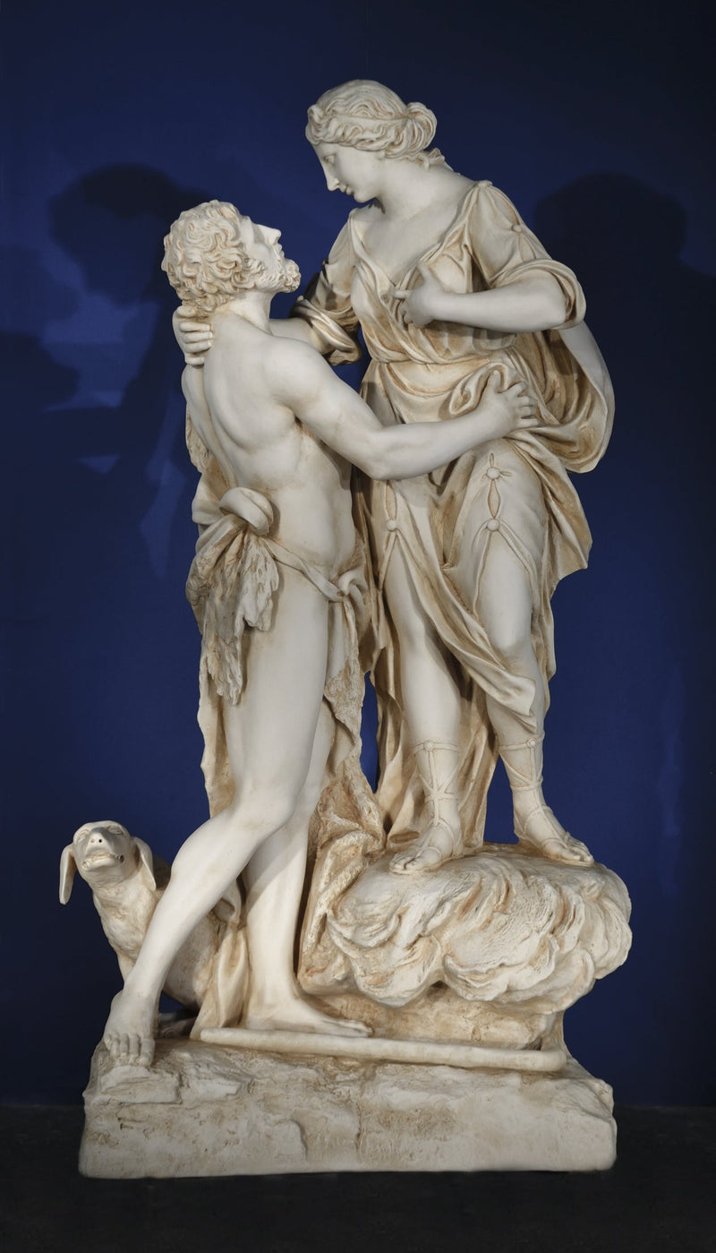 Statue Sélène et Endymion - grande sculpture en marbre blanc