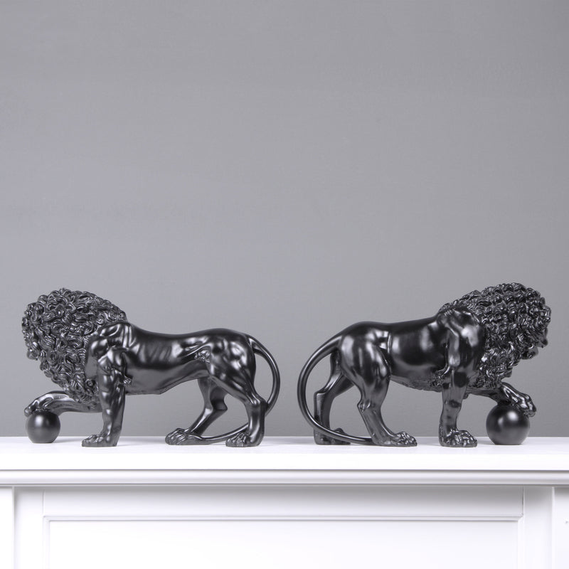 Statue Lions en paire (noirs) - sculpture en marbre