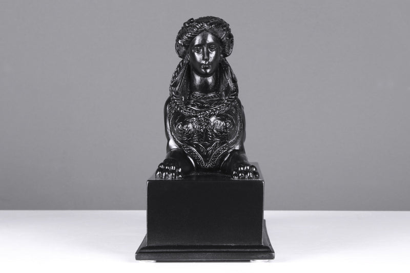 Statue de sphinx noir sur un piédestal (petite taille) - sculpture en marbre
