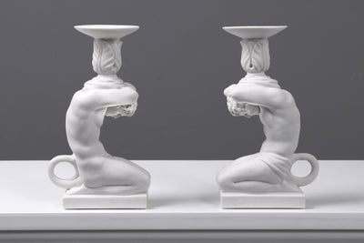 Paire de bougeoir - Atlas (petite taille) - sculpture en marbre