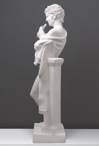 Statue Satyre avec flûte - grande sculpture en marbre blanc