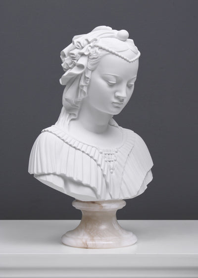 Buste de jeune fille voilée (dame voilée comme Madonna di Lippi) - sculpture en marbre