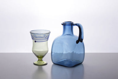 Gobelet en verre romain avec rayures bleues en paire 