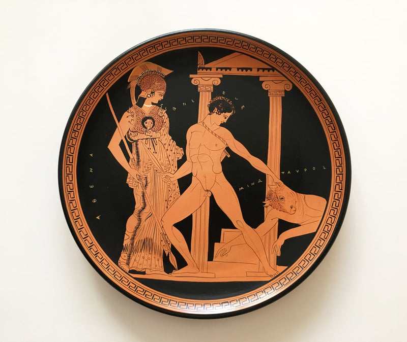 Assiette grecque avec Athéna et Thésée à figures rouges - The Ancient Home