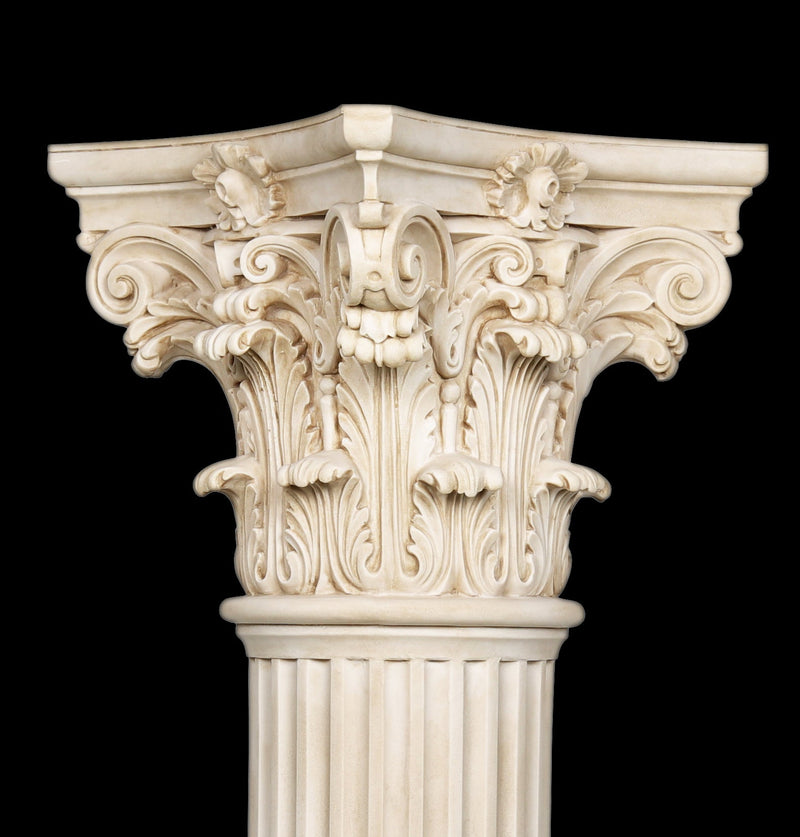 Chapiteau de colonne corinthienne - grande sculpture en marbre blanc