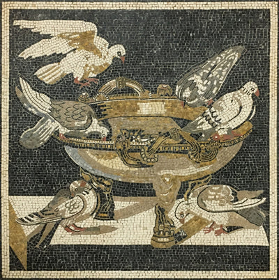 Mosaïque Pigeons  - en marble