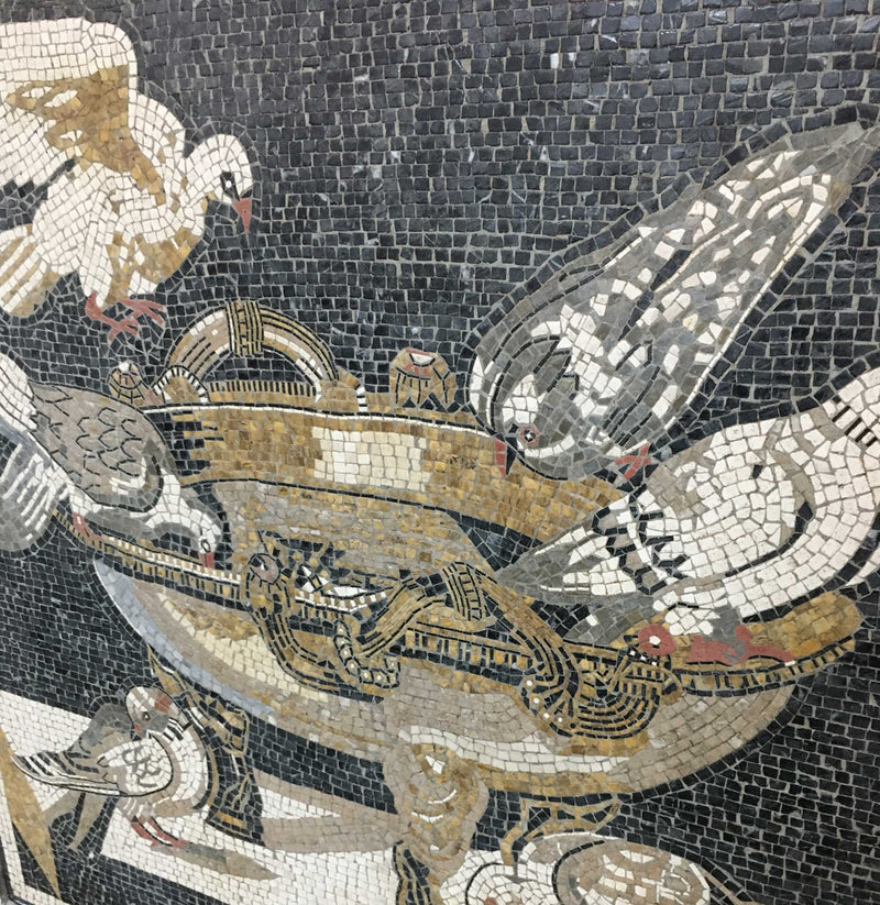 Mosaïque Pigeons  - en marble